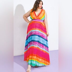 NWOT Flying Tomato Pink and Orange Pleated Wrap Maxi Dress 1X
